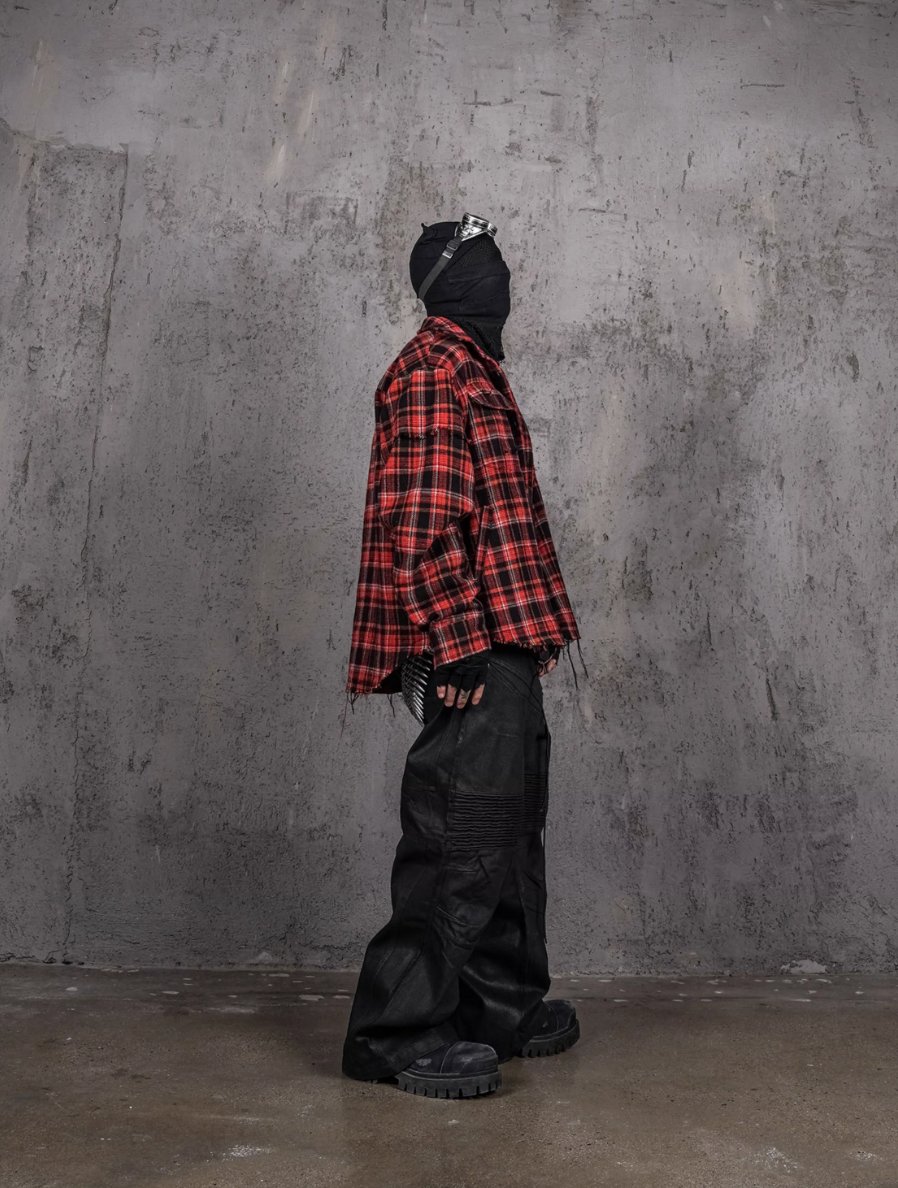 UNDERWATER Scarlet Plaid Deconstructed Destroyed Shirt Jacket | Face 3 Face