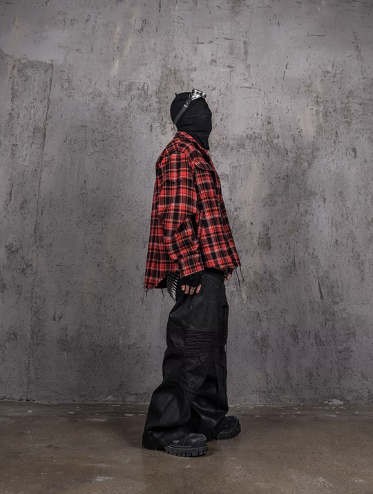 UNDERWATER Scarlet Plaid Deconstructed Destroyed Shirt Jacket | Face 3 Face