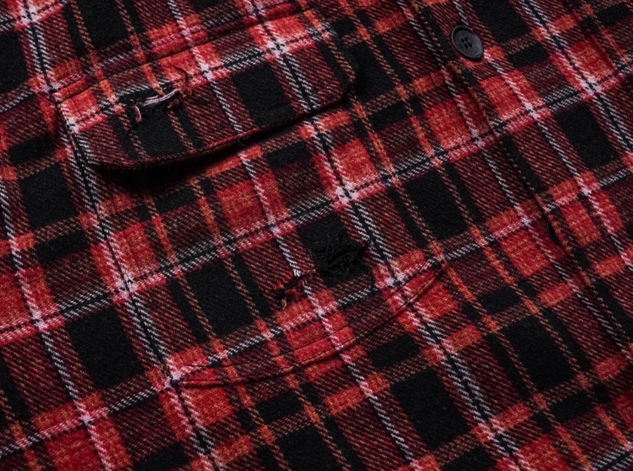 UNDERWATER Scarlet Plaid Deconstructed Destroyed Shirt Jacket | Face 3 Face