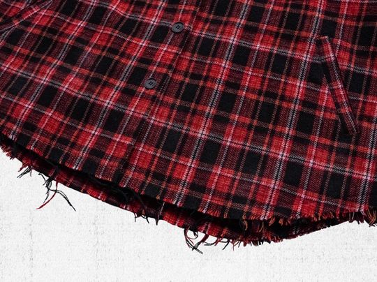 UNDERWATER Scarlet Plaid Deconstructed Destroyed Shirt Jacket | Face 3 Face