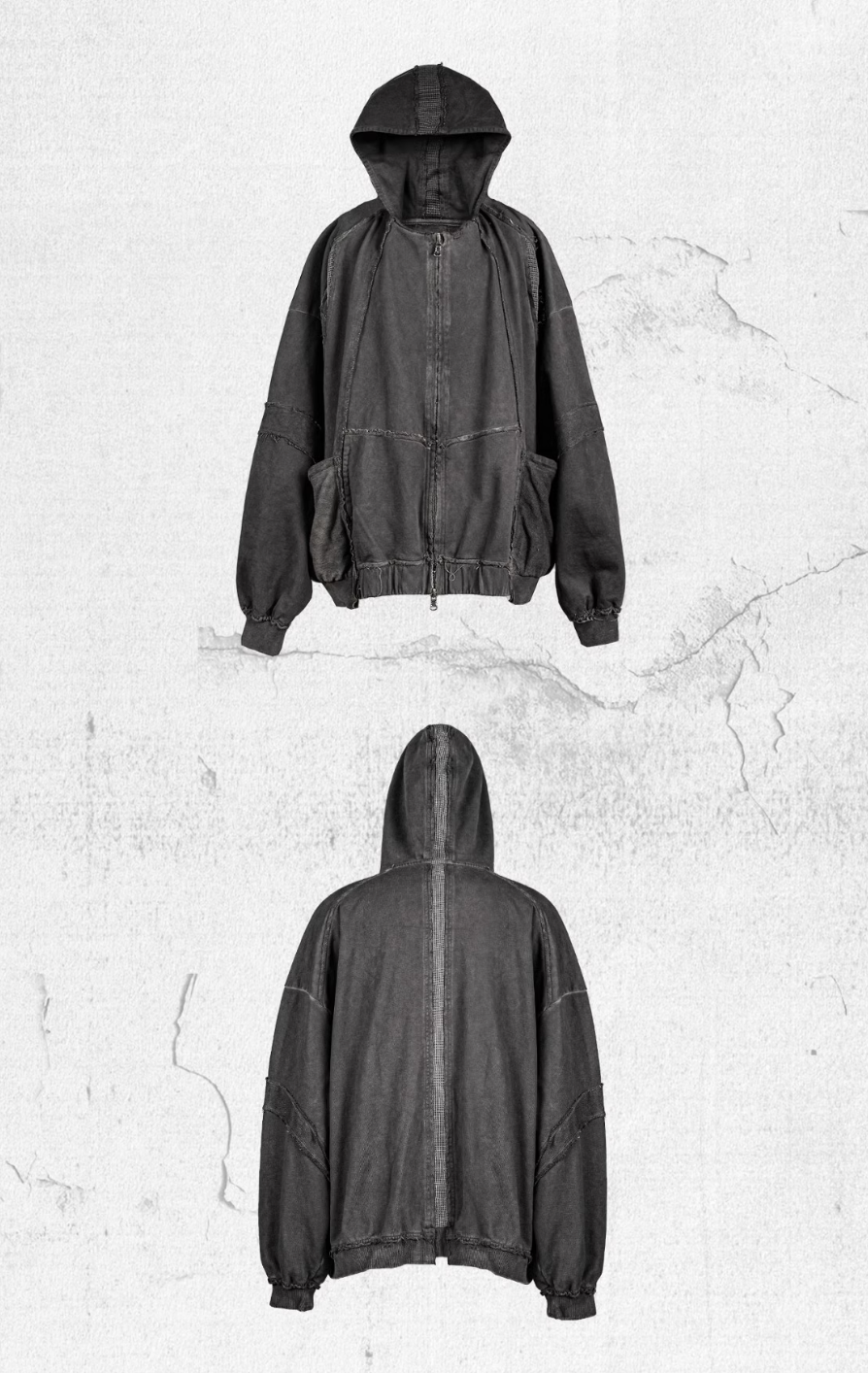 UNDERWATER Dirty Dyed Deconstructed Zip-Up Sweatshirt Jacket | Face 3 Face