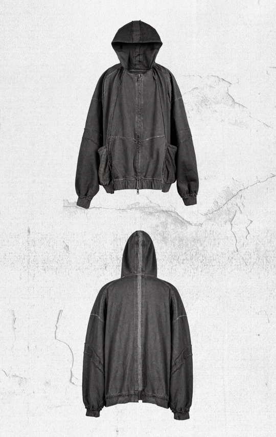 UNDERWATER Dirty Dyed Deconstructed Zip-Up Sweatshirt Jacket | Face 3 Face