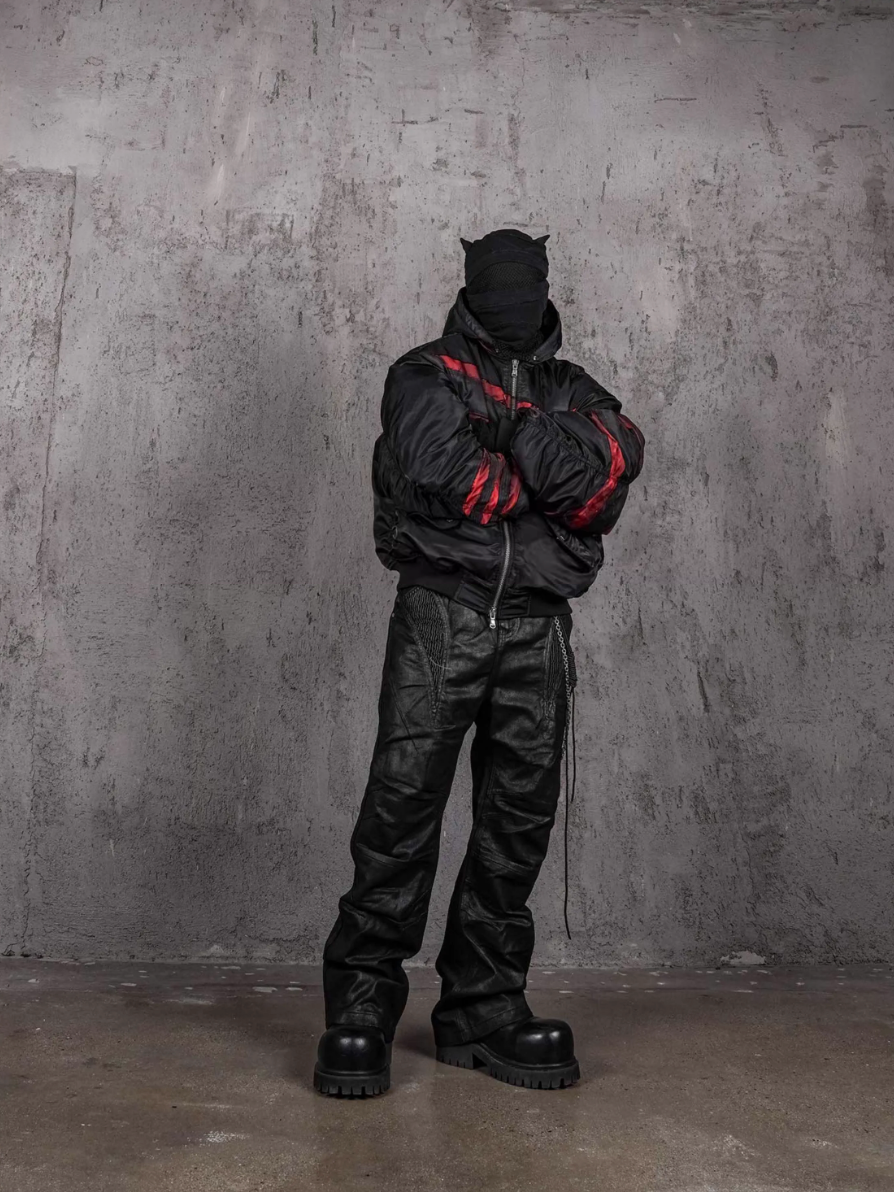 UNDERWATER Red Bandage Deconstructed Dirty Dyed MA-1 Bomber Jacket | Face 3 Face