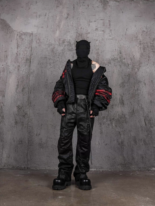 UNDERWATER Red Bandage Deconstructed Dirty Dyed MA-1 Bomber Jacket | Face 3 Face