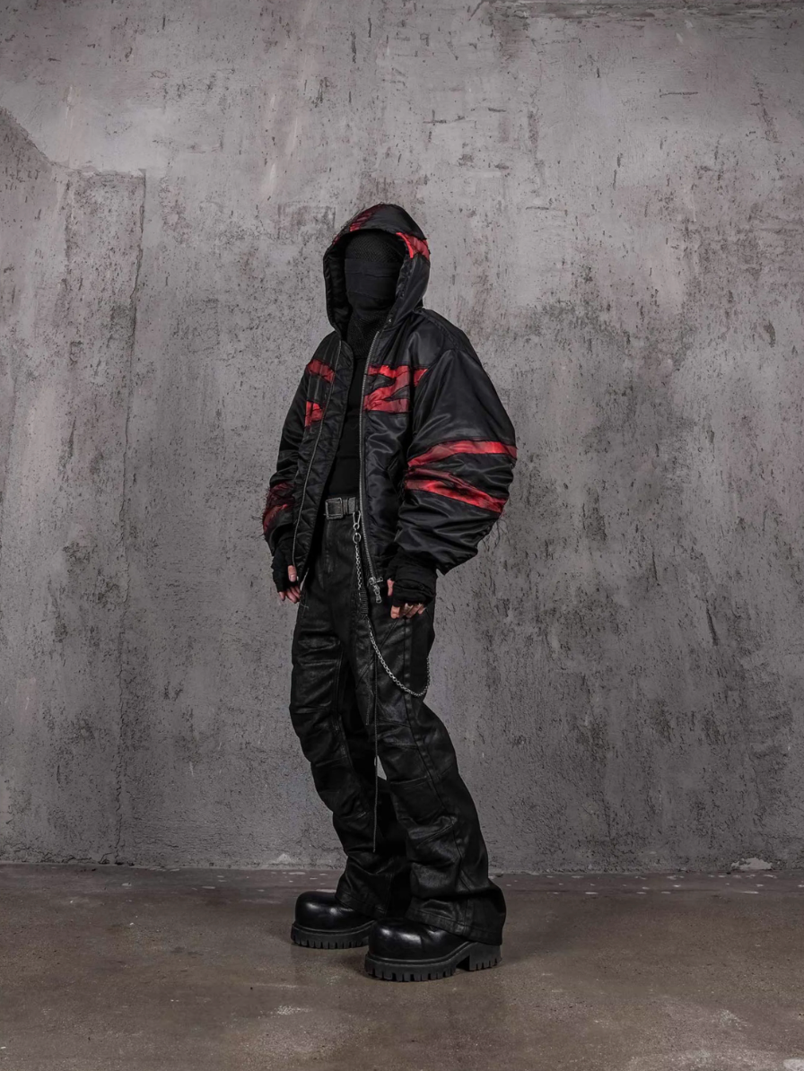 UNDERWATER Red Bandage Deconstructed Dirty Dyed MA-1 Bomber Jacket | Face 3 Face