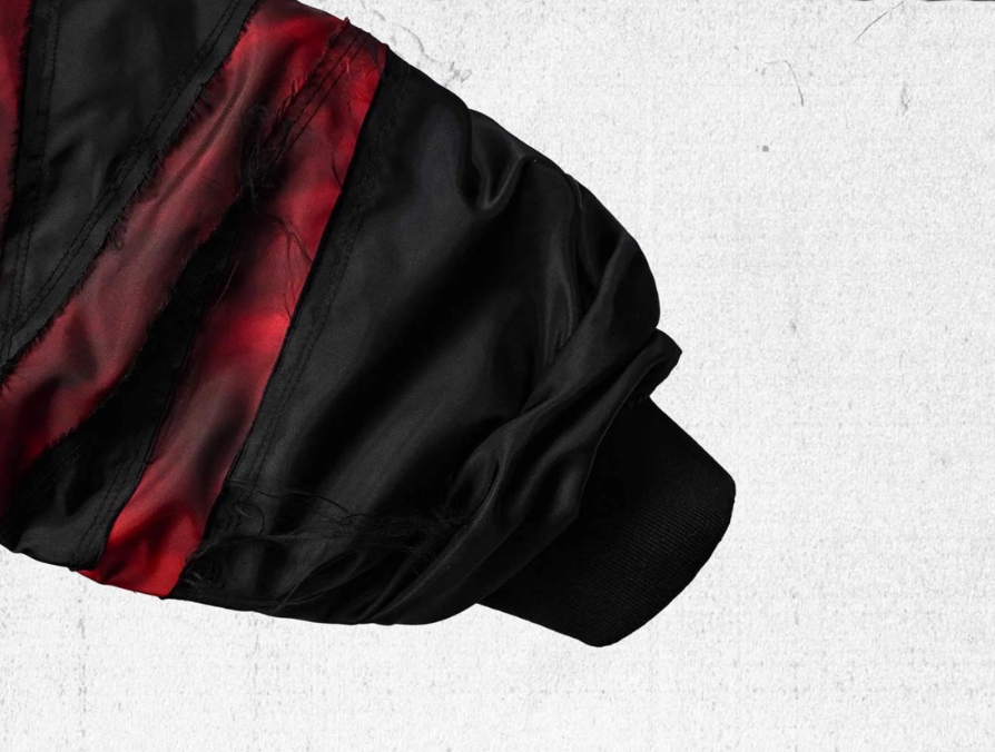 UNDERWATER Red Bandage Deconstructed Dirty Dyed MA-1 Bomber Jacket | Face 3 Face