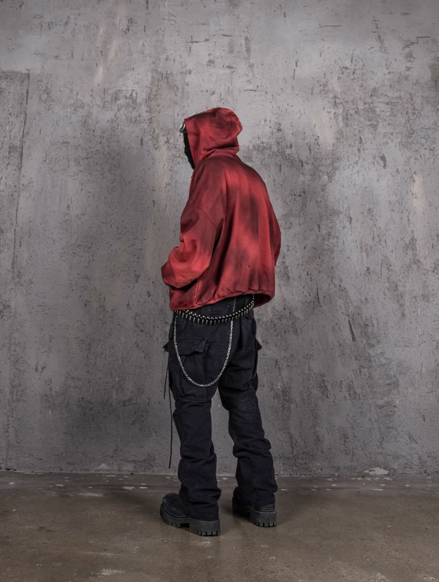 UNDERWATER Ashes Red Dirty Dye Old Deconstructed Destruction Hoodie | Face 3 Face