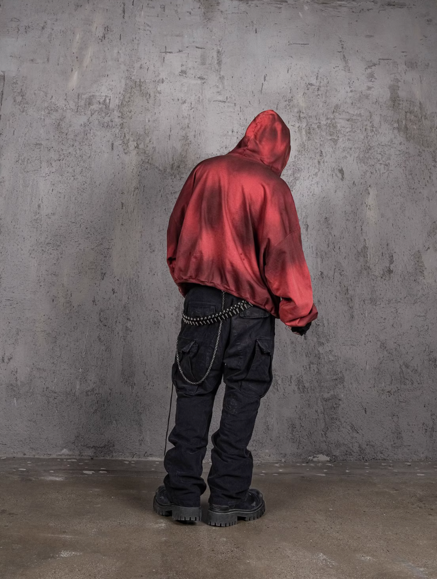 UNDERWATER Ashes Red Dirty Dye Old Deconstructed Destruction Hoodie | Face 3 Face