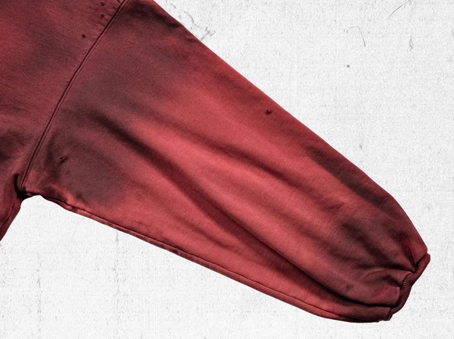 UNDERWATER Ashes Red Dirty Dye Old Deconstructed Destruction Hoodie | Face 3 Face