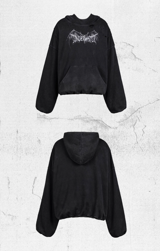 UNDERWATER Dust Black Deconstructed Destruction Hoodie | Face 3 Face