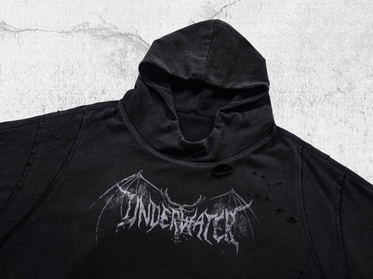 UNDERWATER Dust Black Deconstructed Destruction Hoodie | Face 3 Face