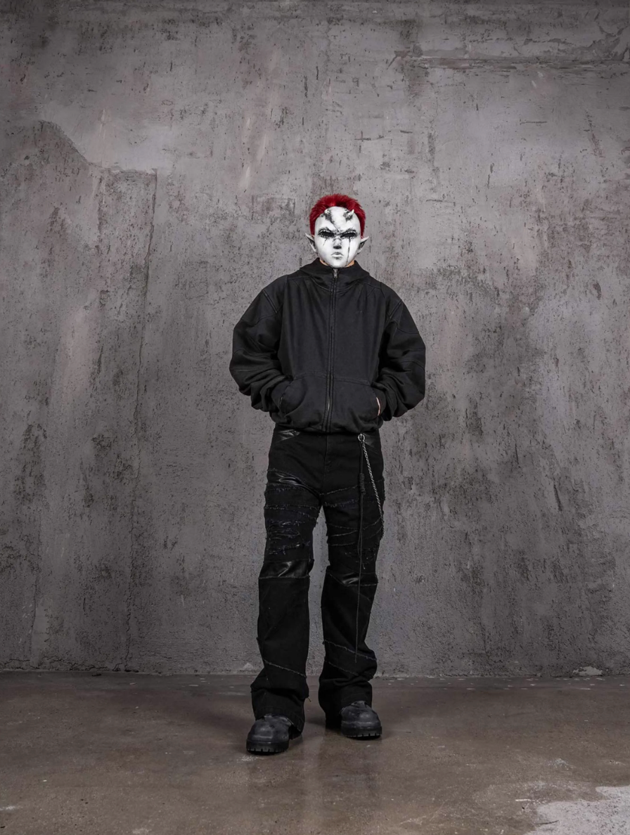 UNDERWATER Aged Silhouette Shirred Biker Armor Zip-Up Hoodie | Face 3 Face