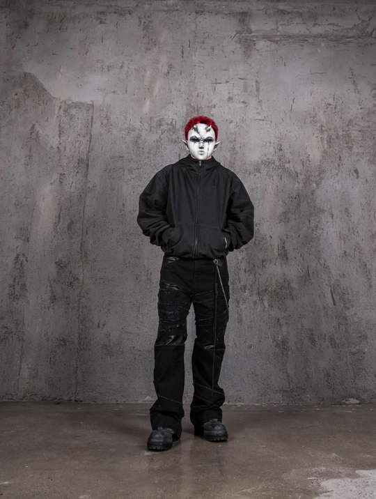 UNDERWATER Aged Silhouette Shirred Biker Armor Zip-Up Hoodie | Face 3 Face