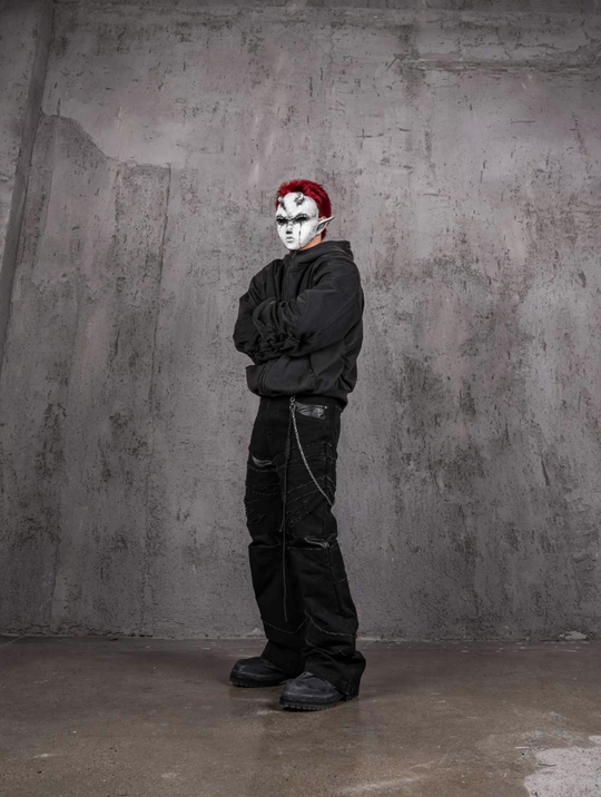 UNDERWATER Aged Silhouette Shirred Biker Armor Zip-Up Hoodie | Face 3 Face