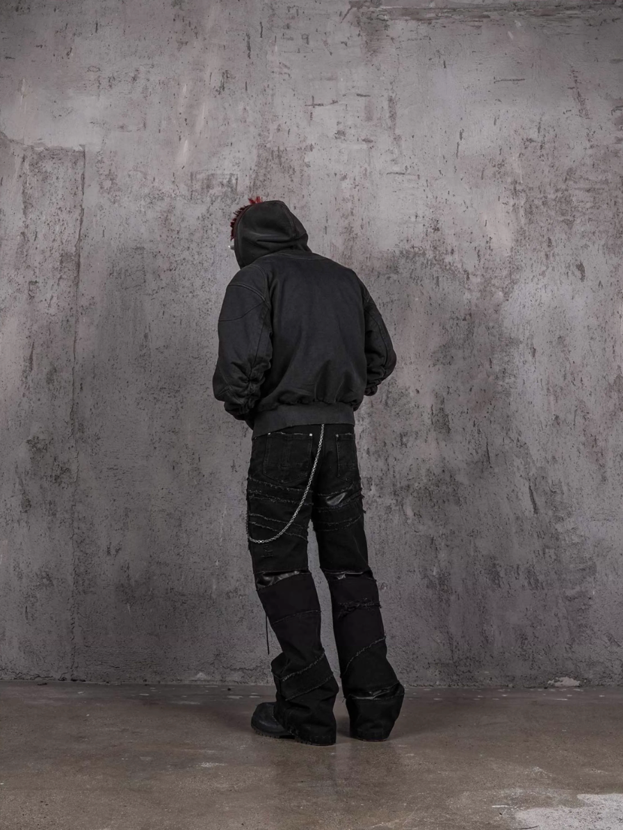 UNDERWATER Aged Silhouette Shirred Biker Armor Zip-Up Hoodie | Face 3 Face