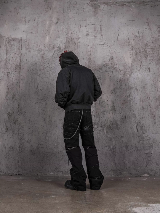 UNDERWATER Aged Silhouette Shirred Biker Armor Zip-Up Hoodie | Face 3 Face