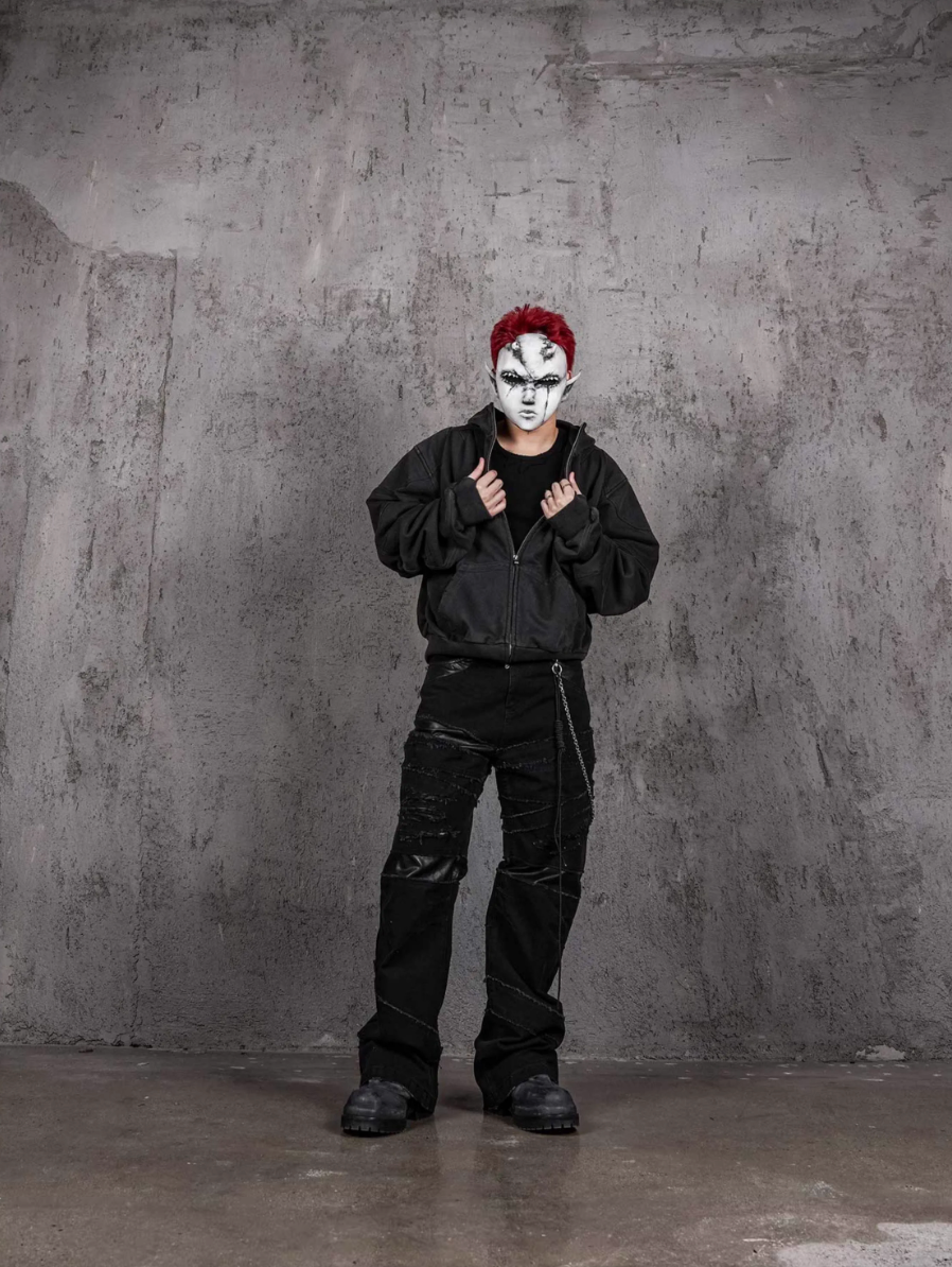 UNDERWATER Aged Silhouette Shirred Biker Armor Zip-Up Hoodie | Face 3 Face