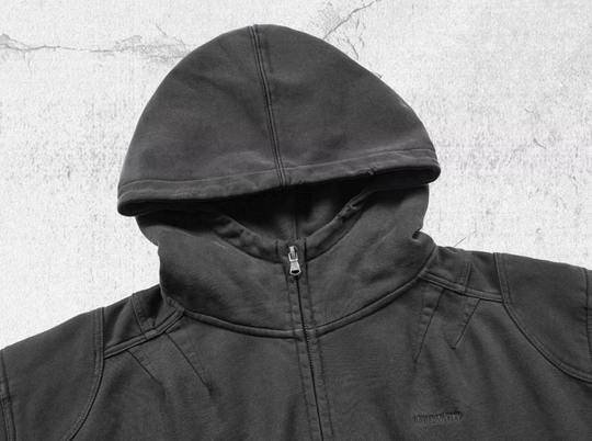 UNDERWATER Aged Silhouette Shirred Biker Armor Zip-Up Hoodie | Face 3 Face