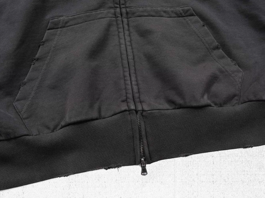 UNDERWATER Aged Silhouette Shirred Biker Armor Zip-Up Hoodie | Face 3 Face