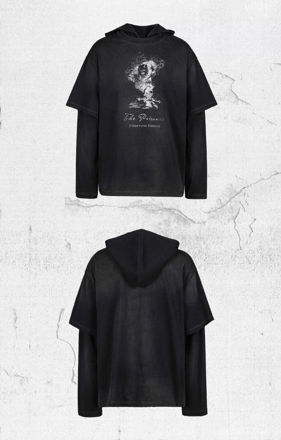 UNDERWATER Destruction Fake Layered Prisoner Print Hoodie | Face 3 Face
