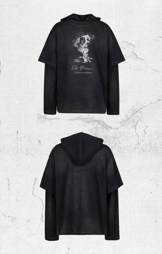 UNDERWATER Destruction Fake Layered Prisoner Print Hoodie | Face 3 Face