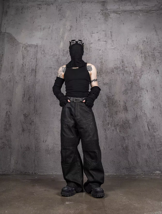 UNDERWATER Black Waxed Biker Wide Leg Bootcut Jeans | Face 3 Face