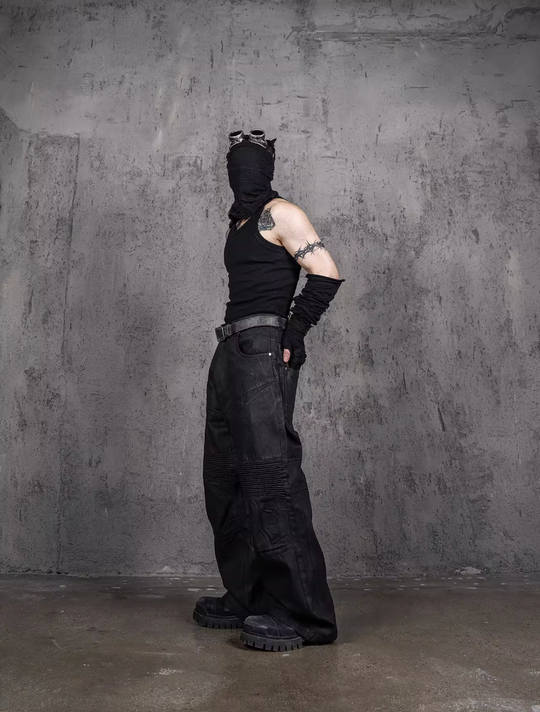 UNDERWATER Black Waxed Biker Wide Leg Bootcut Jeans | Face 3 Face