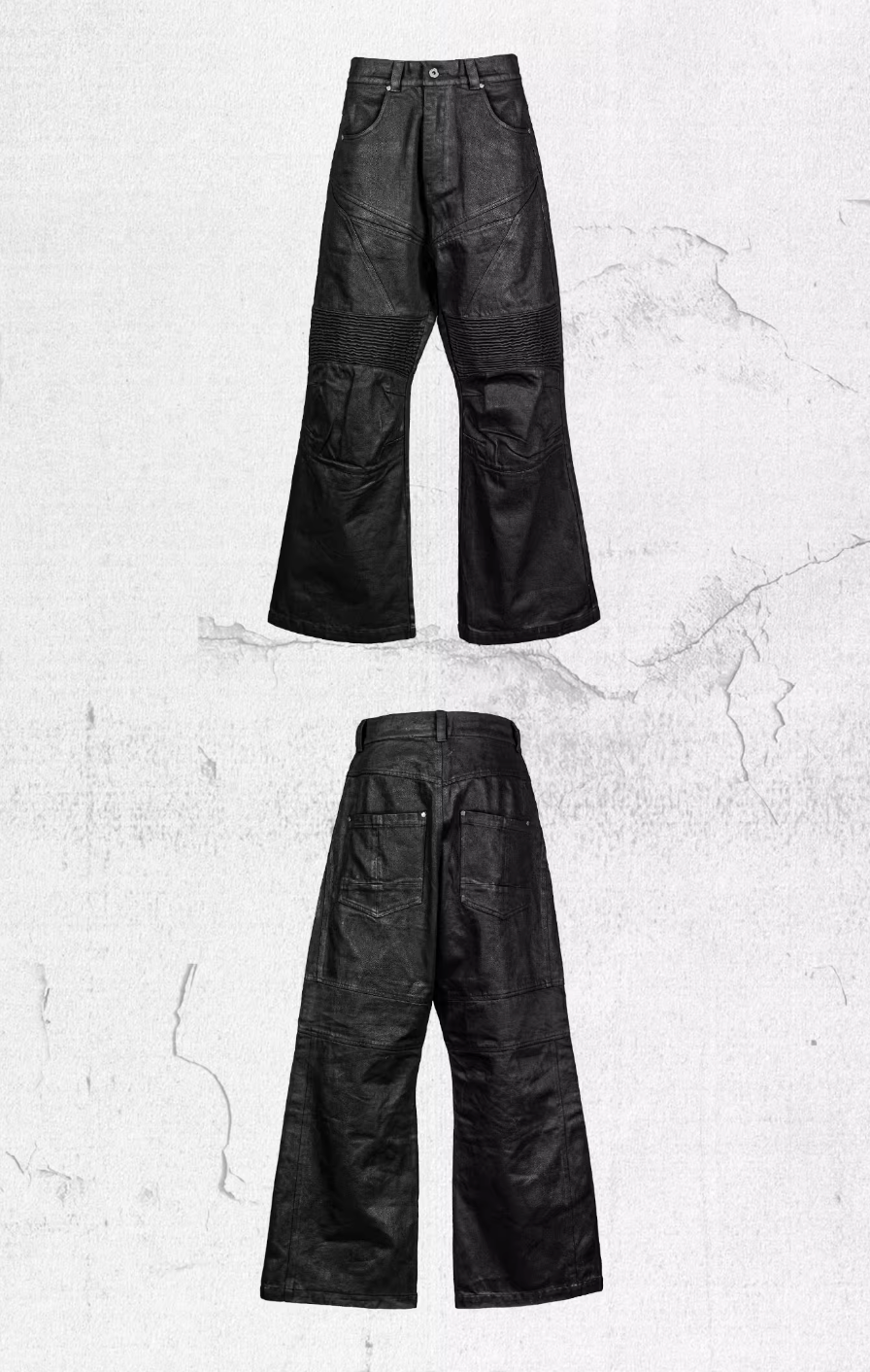 UNDERWATER Black Waxed Biker Wide Leg Bootcut Jeans | Face 3 Face