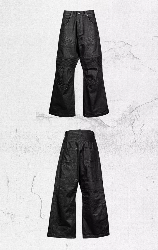 UNDERWATER Black Waxed Biker Wide Leg Bootcut Jeans | Face 3 Face