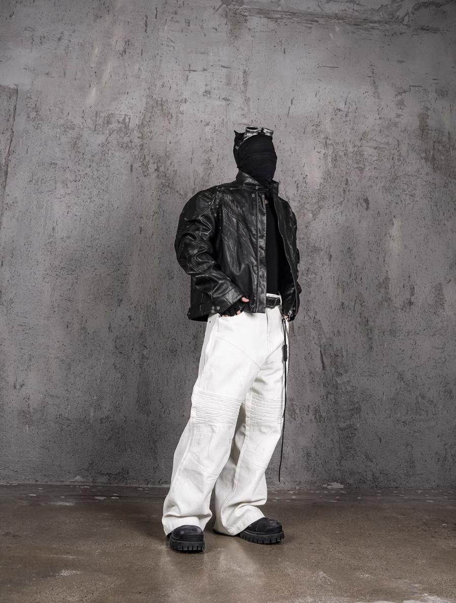 UNDERWATER White Waxed Biker Wide Leg Bootcut Jeans | Face 3 Face