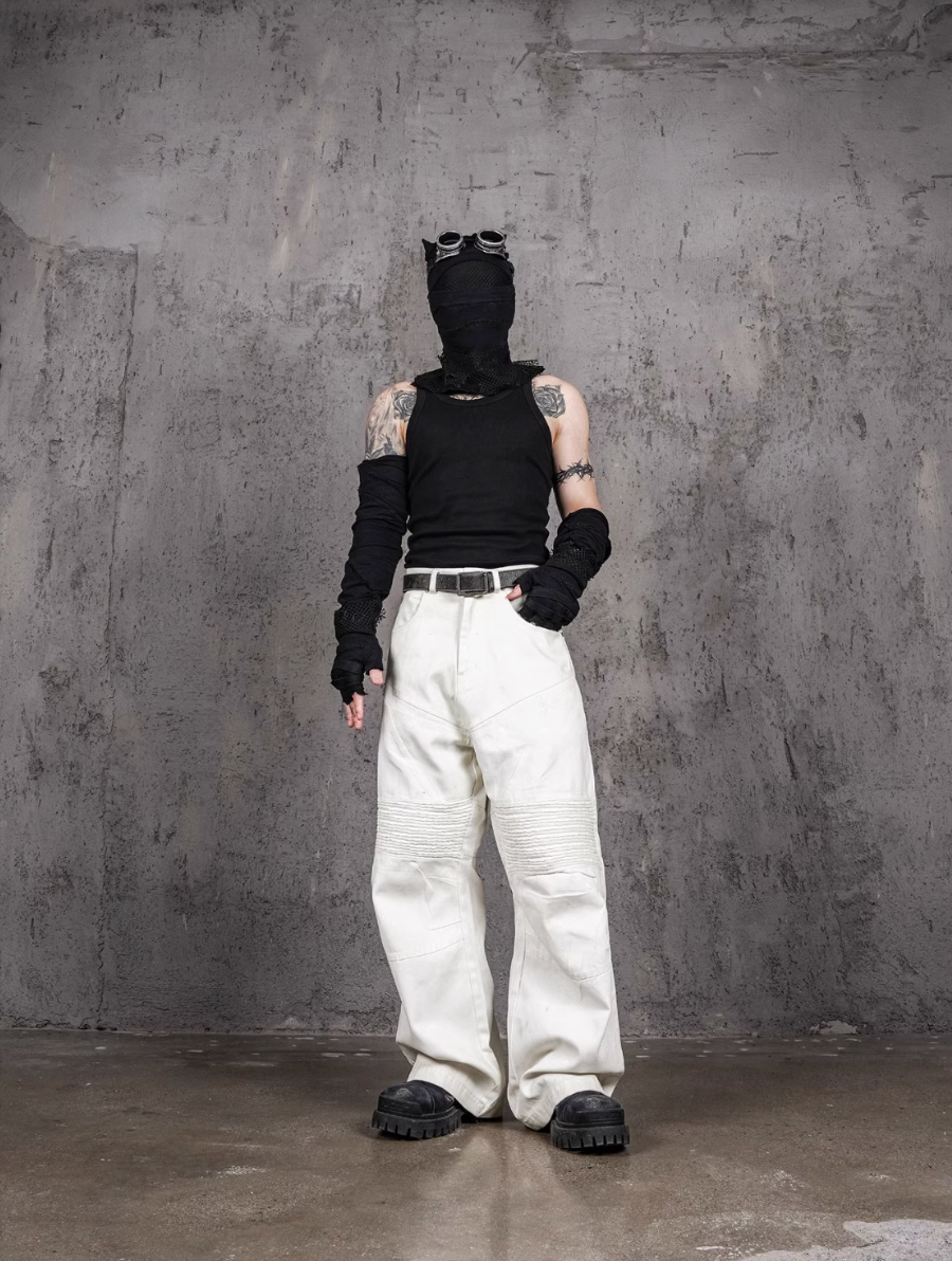 UNDERWATER White Waxed Biker Wide Leg Bootcut Jeans | Face 3 Face