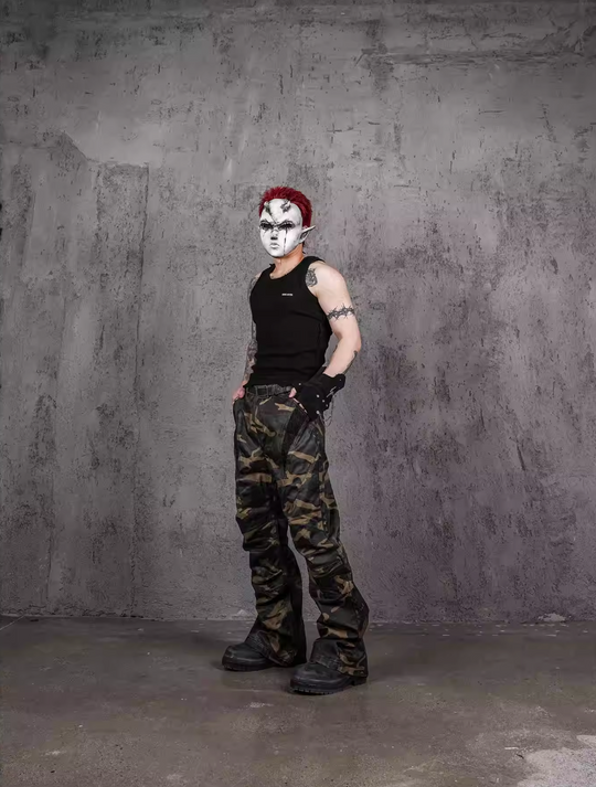 UNDERWATER Deconstructed Waxed Camouflage Bootcut Jeans | Face 3 Face