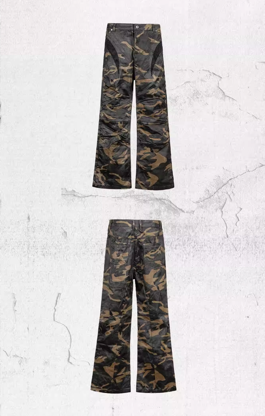 UNDERWATER Deconstructed Waxed Camouflage Bootcut Jeans | Face 3 Face