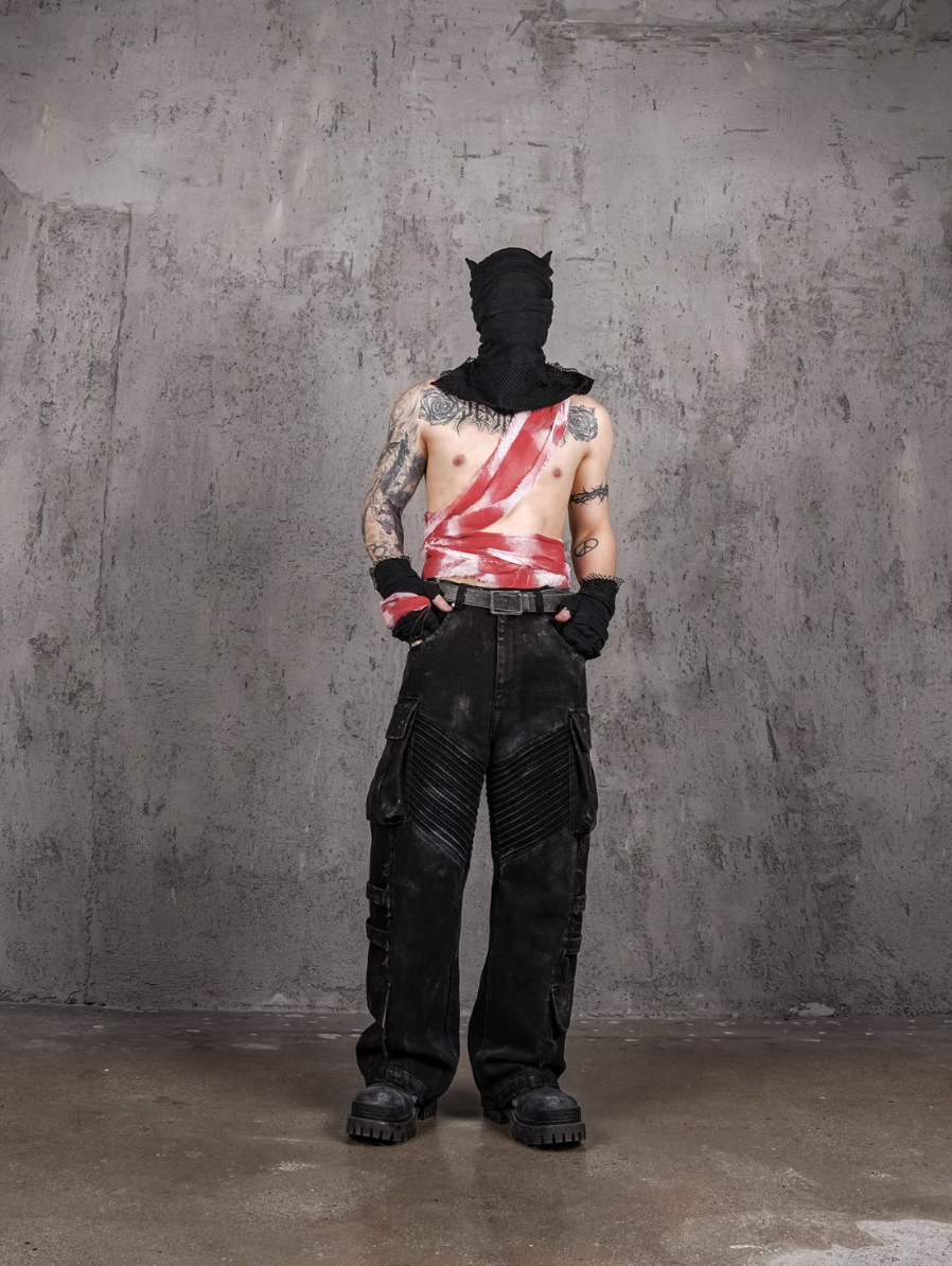 UNDERWATER Aged Deconstructed Multi Pocket Flared Cargo Jeans | Face 3 Face