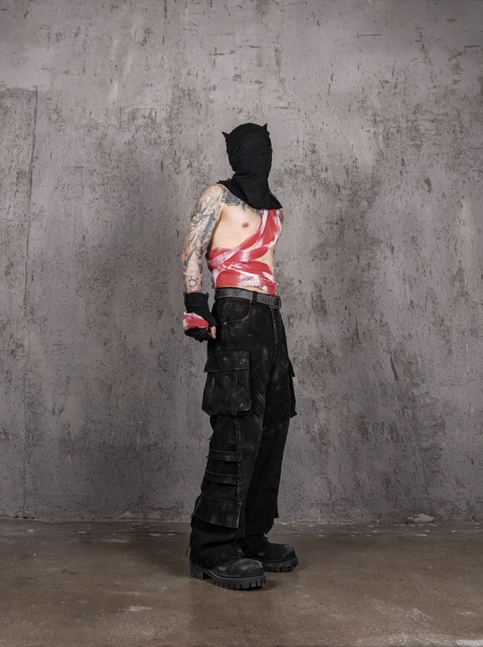 UNDERWATER Aged Deconstructed Multi Pocket Flared Cargo Jeans | Face 3 Face