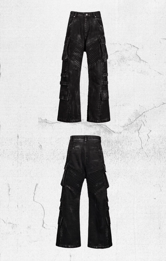 UNDERWATER Aged Deconstructed Multi Pocket Flared Cargo Jeans | Face 3 Face