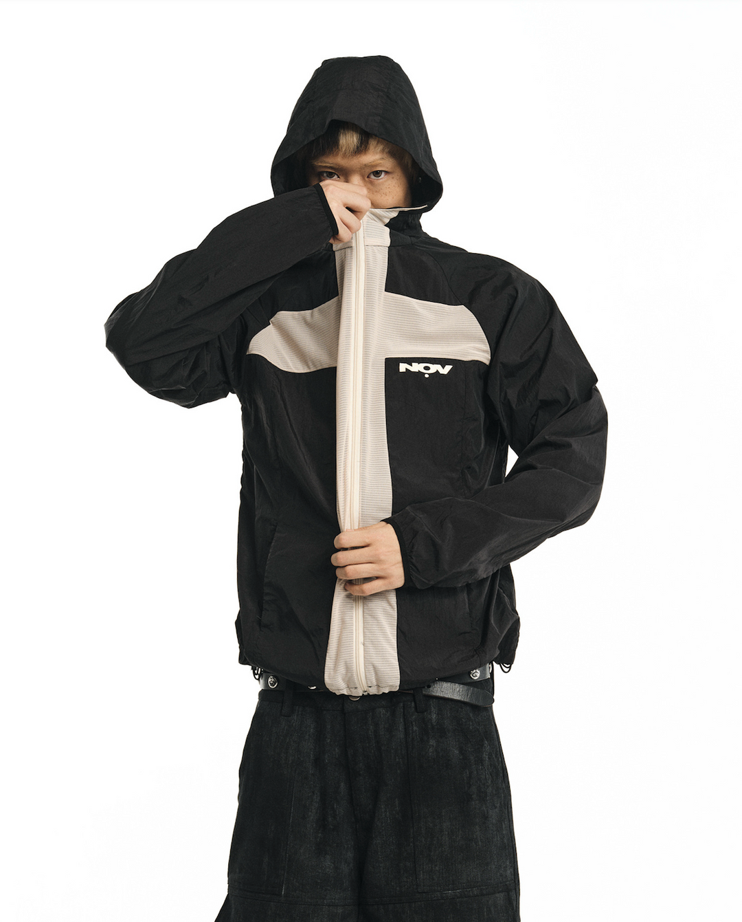 NOVACAM Wrinkled Nylon Mesh-Paneled Hooded Track Jacket | Face 3 Face