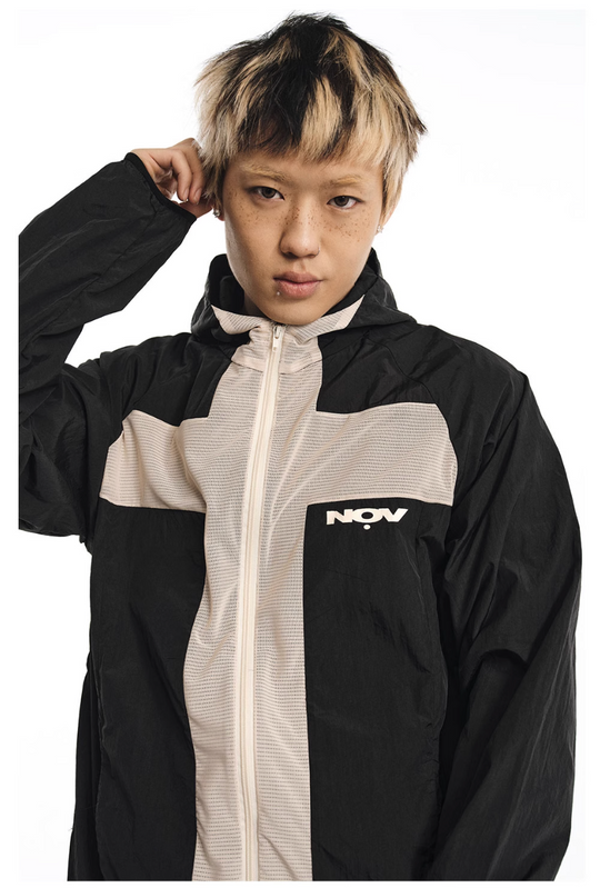 NOVACAM Wrinkled Nylon Mesh-Paneled Hooded Track Jacket | Face 3 Face