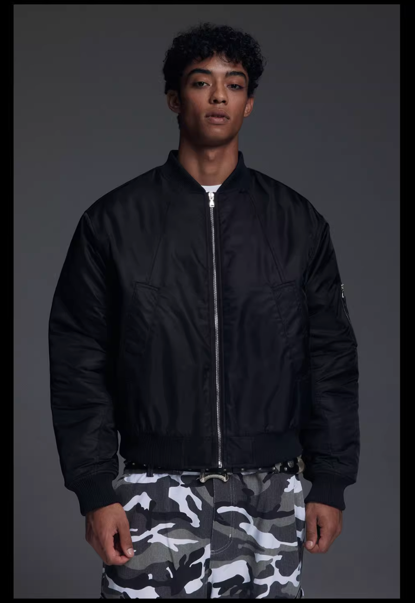 NOVACAM Black Short MA-1 Bomber Jacket | Face 3 Face
