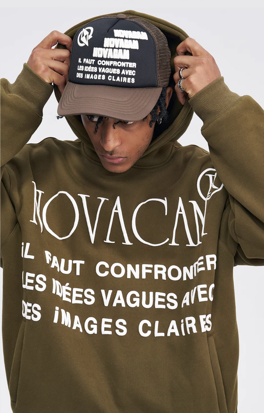 NOVACAM Slogan Puff Print Logo Hoodie | Face 3 Face