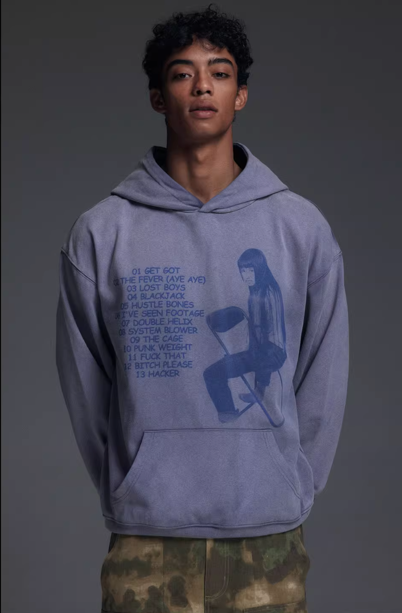 NOVACAM Washed Distressed Vintage Print Hoodie | Face 3 Face