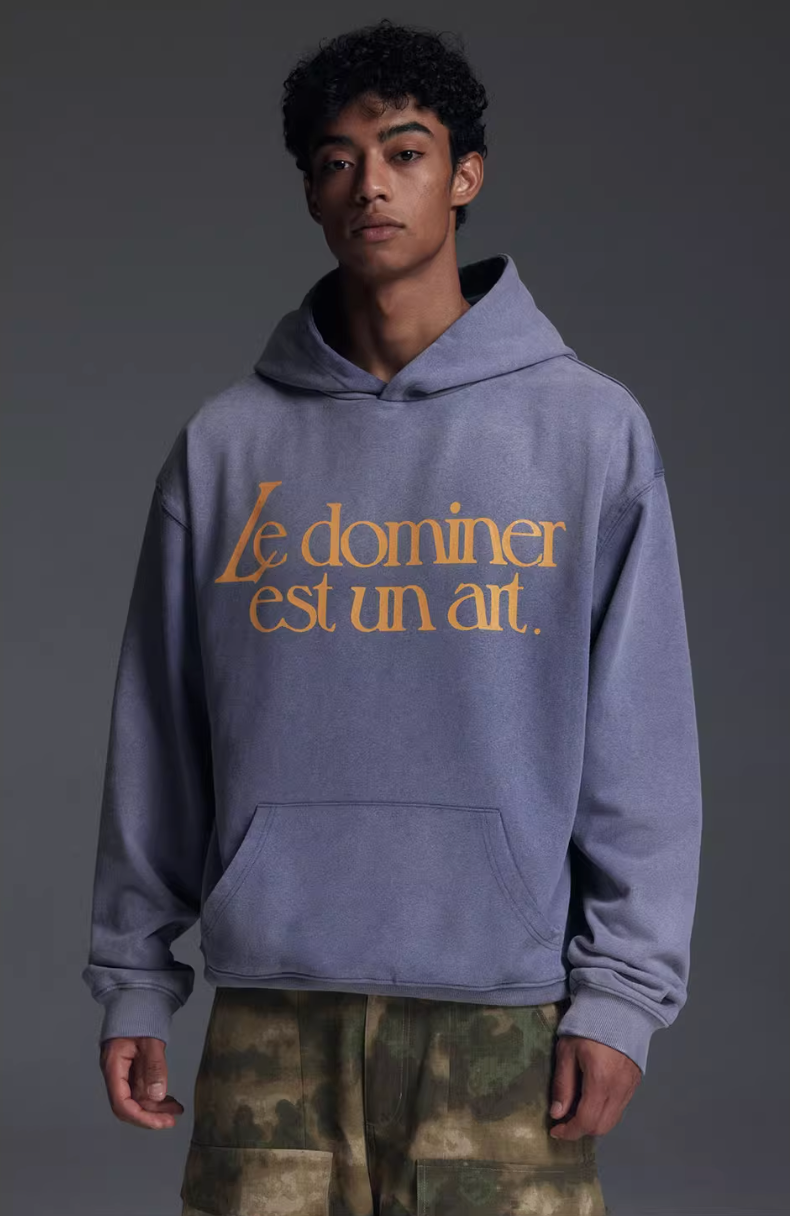 NOVACAM Washed Distressed Vintage Letters Logo Hoodie | Face 3 Face