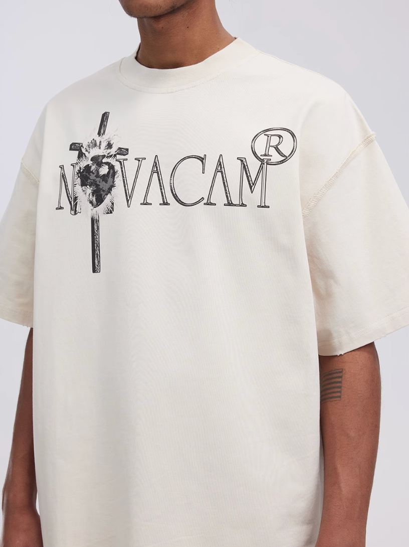 NOVACAM Vintage Frayed Logo Print Backstitch Tee | Face 3 Face