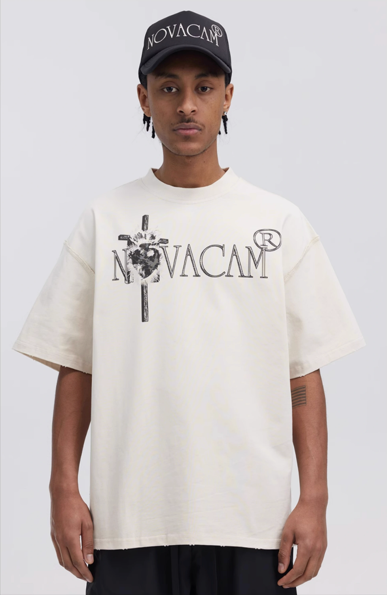NOVACAM Vintage Frayed Logo Print Backstitch Tee | Face 3 Face