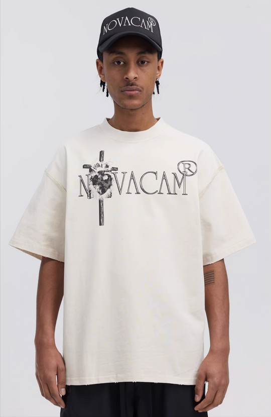 NOVACAM Vintage Frayed Logo Print Backstitch Tee | Face 3 Face