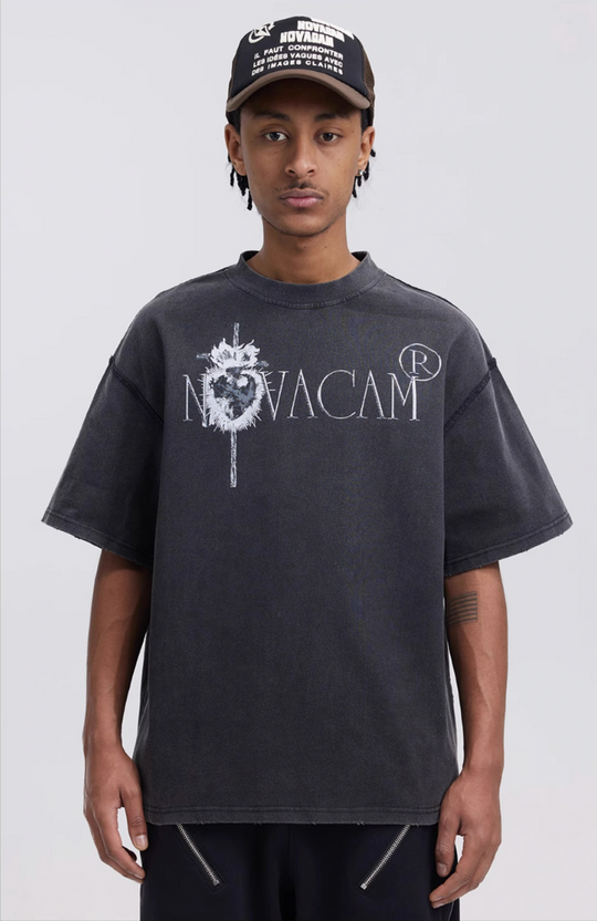 NOVACAM Vintage Frayed Logo Print Backstitch Tee | Face 3 Face