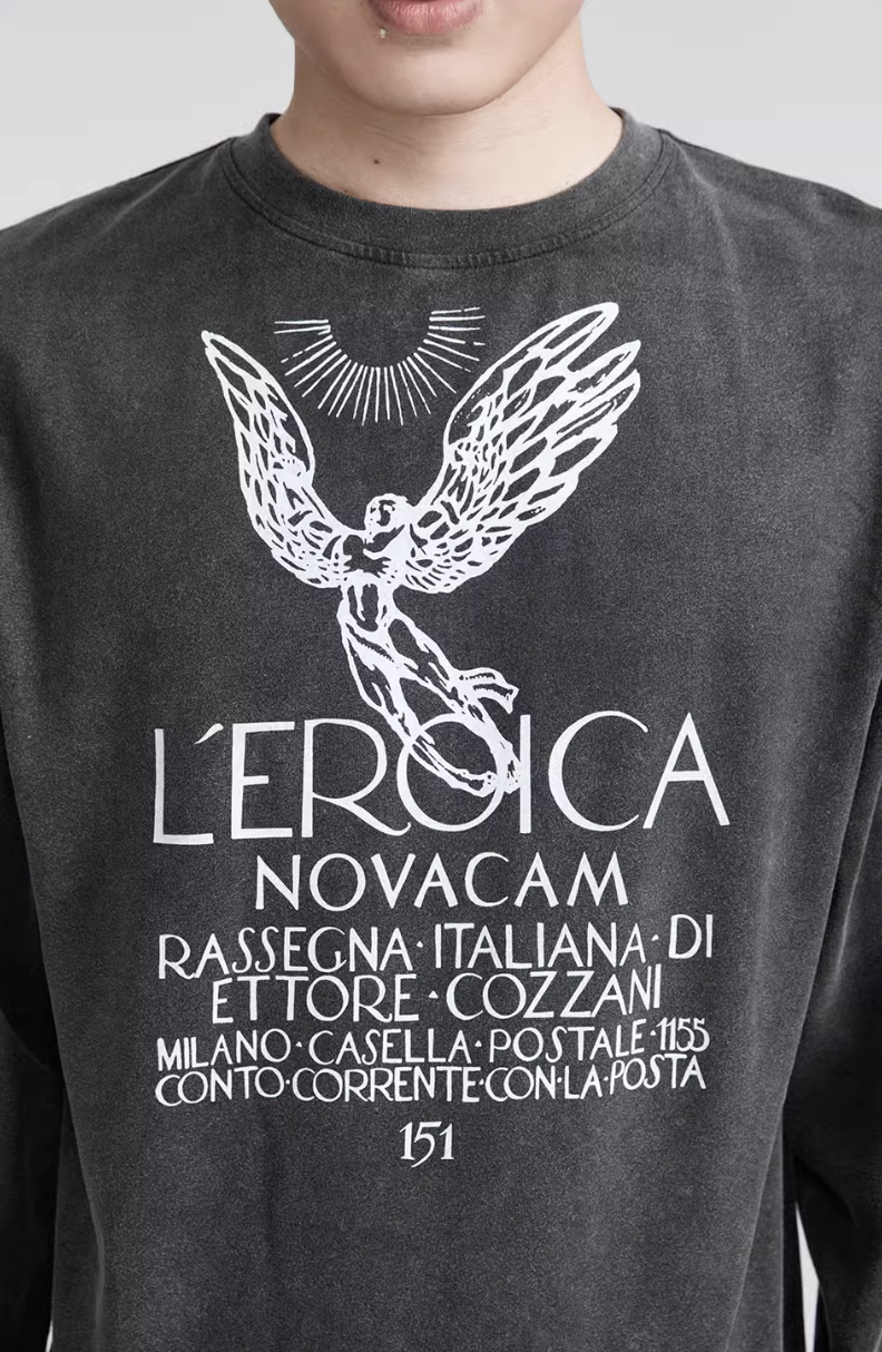 NOVACAM Angel Print Vintage Washed Backstitch Long Sleeve Tee | Face 3 Face