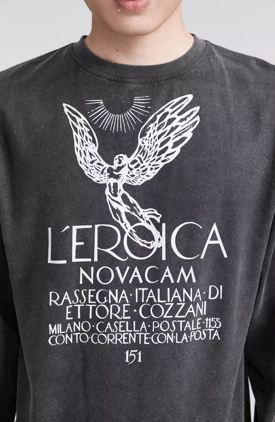 NOVACAM Angel Print Vintage Washed Backstitch Long Sleeve Tee | Face 3 Face