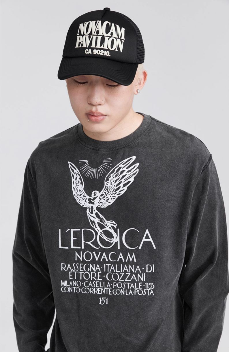 NOVACAM Angel Print Vintage Washed Backstitch Long Sleeve Tee | Face 3 Face