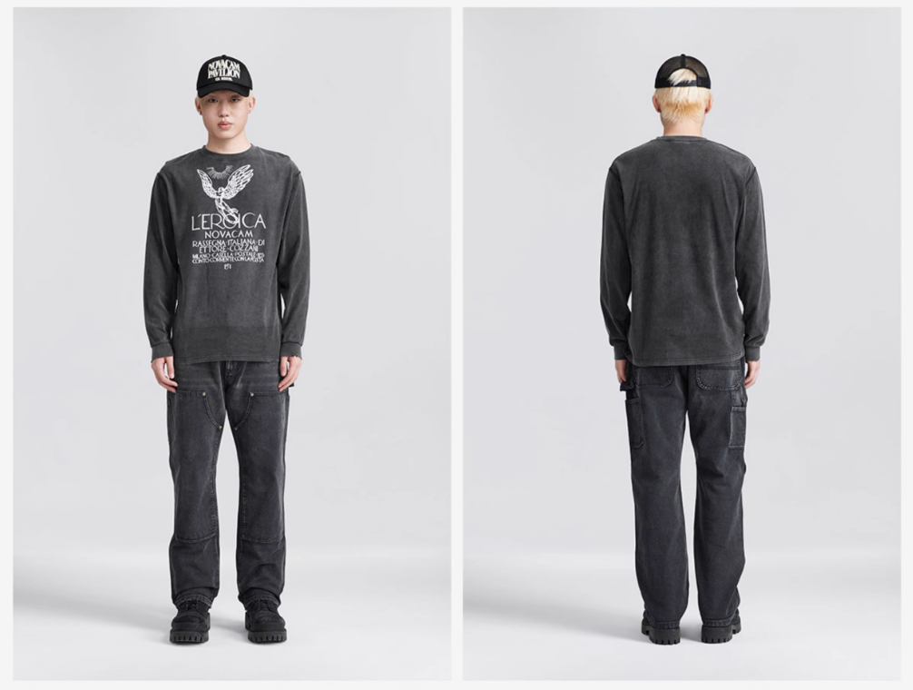 NOVACAM Angel Print Vintage Washed Backstitch Long Sleeve Tee | Face 3 Face